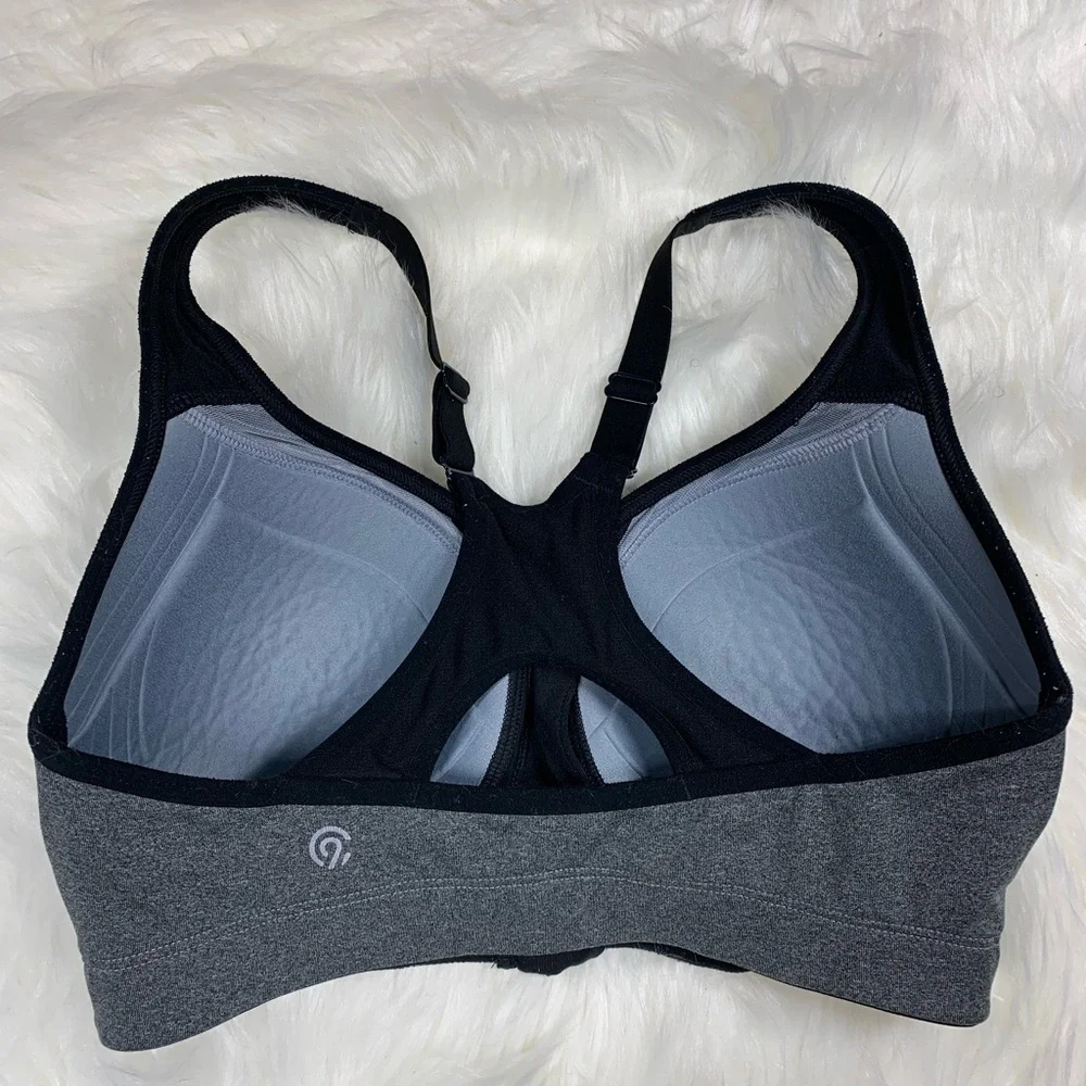 Champion Sport Bra~Gray Padded Wireless Race Back Zip‎ Front~Size 34D